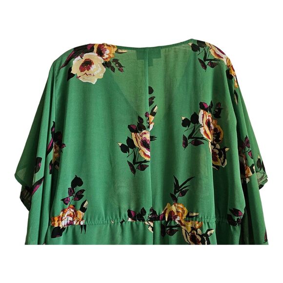 LANE BRYANT 14 16 Tunic Top Emerald Green Floral Semi Sheer Drawstring Waist - Picture 5 of 6